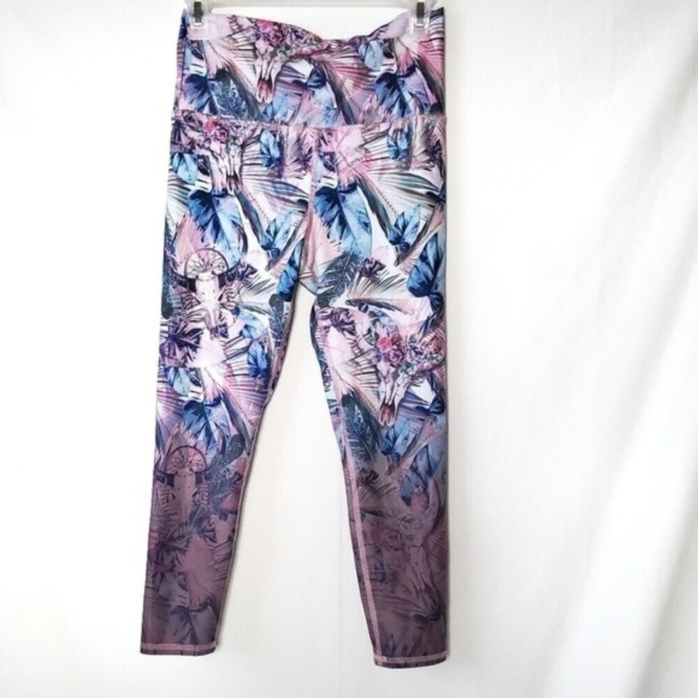 Evolution and‎ Creation Cow Skull Purple Leggings Size Small High Waist Western